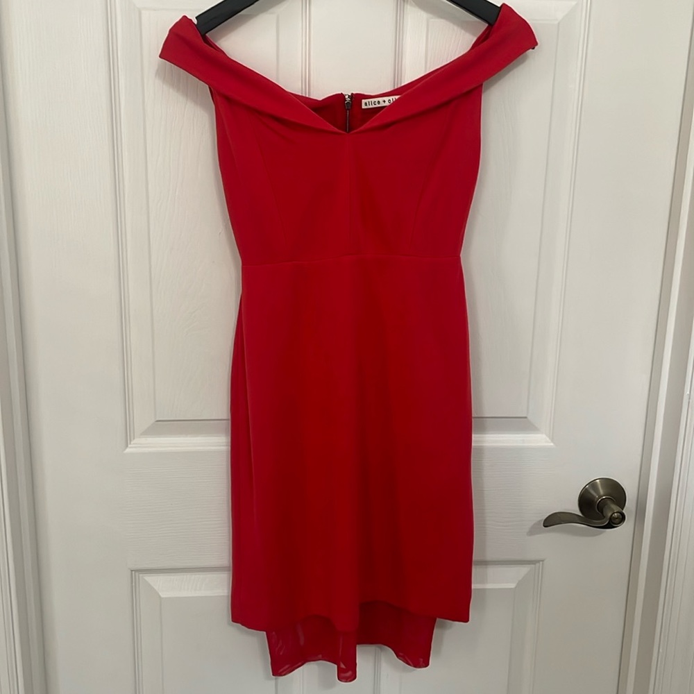Alice + Olivia off the shoulder red dress